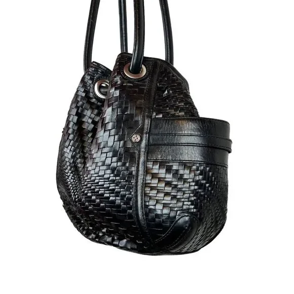 COLE HAAN Village Weave Leather Handbag Hobo or Circular in Black - Picture 7 of 16